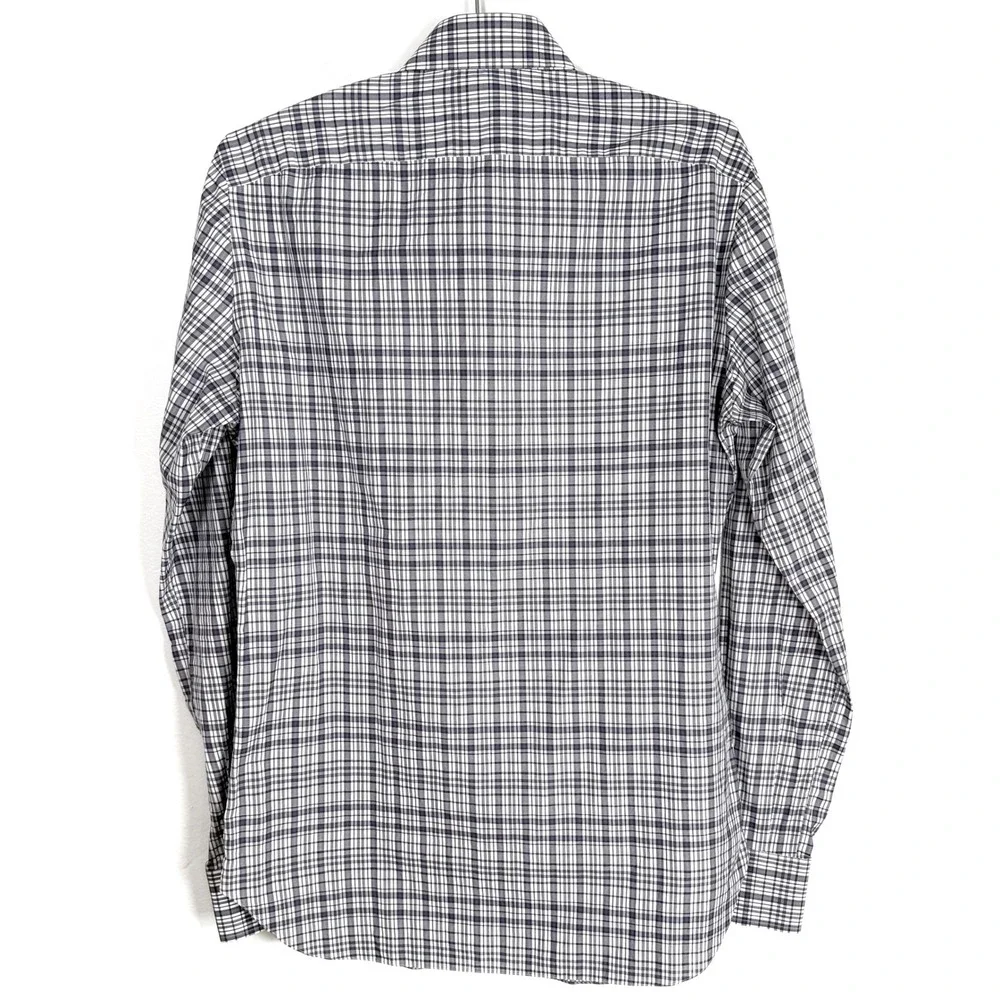 ISAIA Napoli Mens Dress Shirt 15 1/2 Check‎ Plaid Black & White Button Up